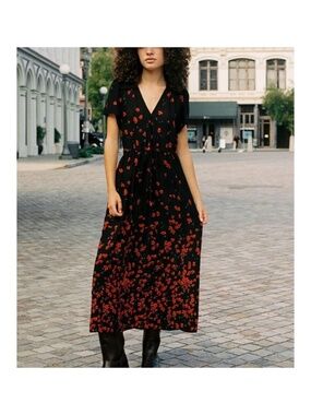 Christy Dawn The Simple Dawn Dress Night Lily Black Red Floral Women's Small